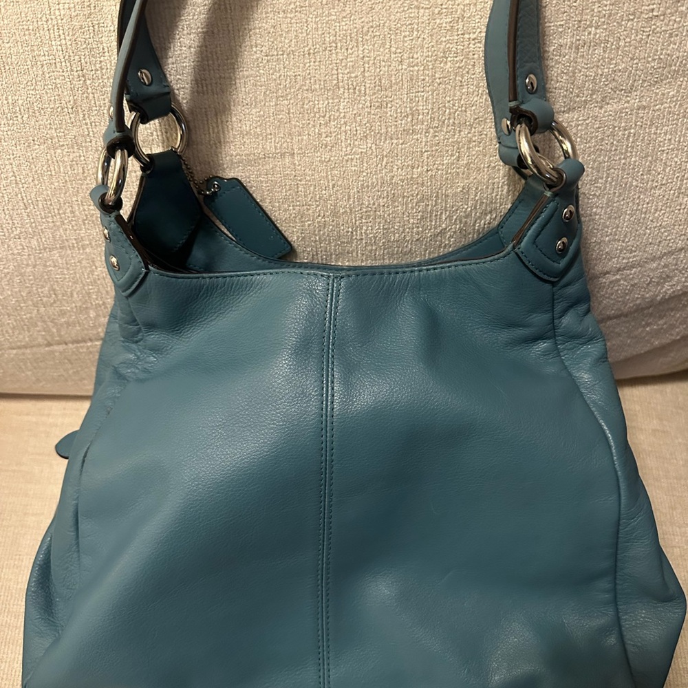 Coach Teal Blue Leather Shoulder Bag - Picture 3 of 5